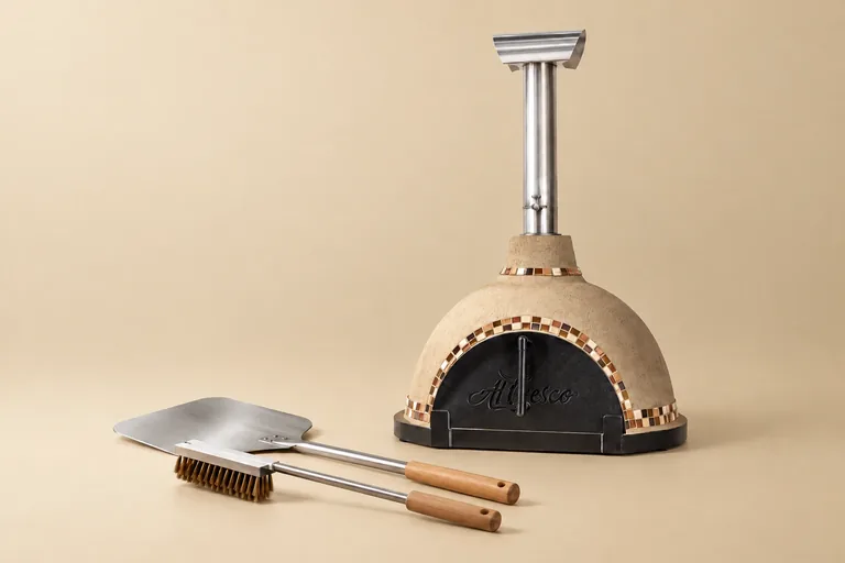 Wood-fired pizza oven with a stainless steel flue