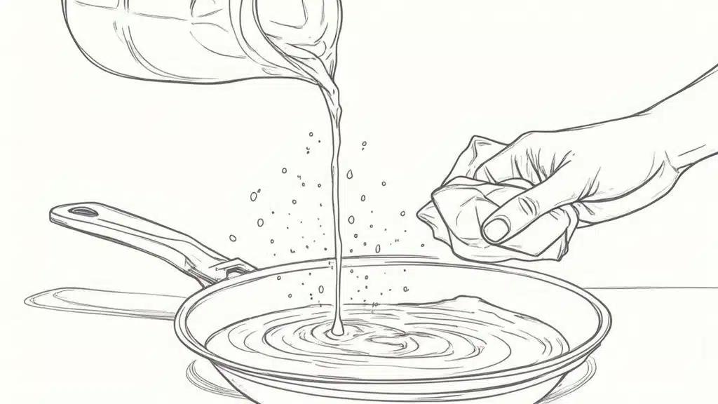 Pouring liquid into a frying pan