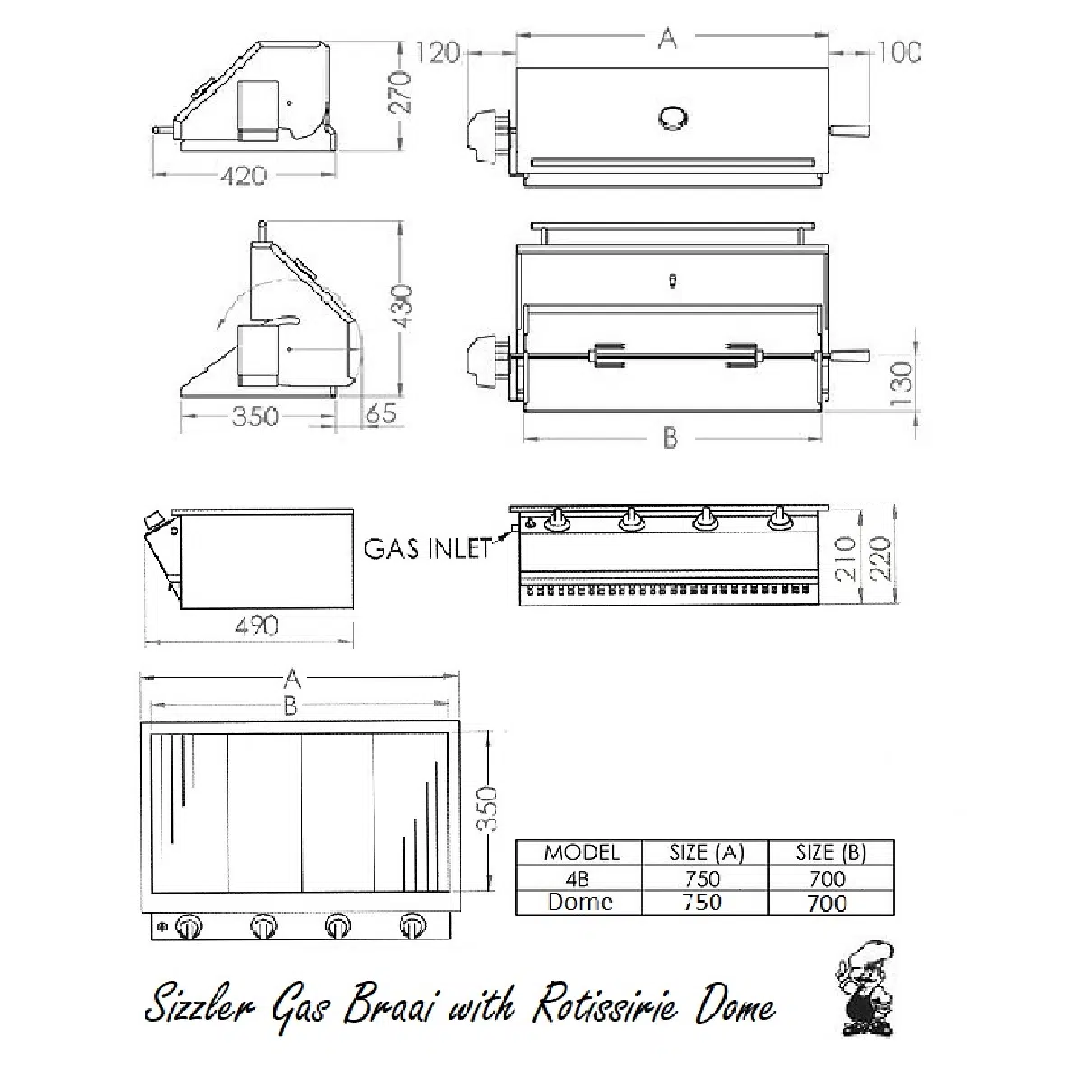 Chad-O-Chef Sizzler - 4 burner Gas Braai (With Rotisserie Dome) - Image 3