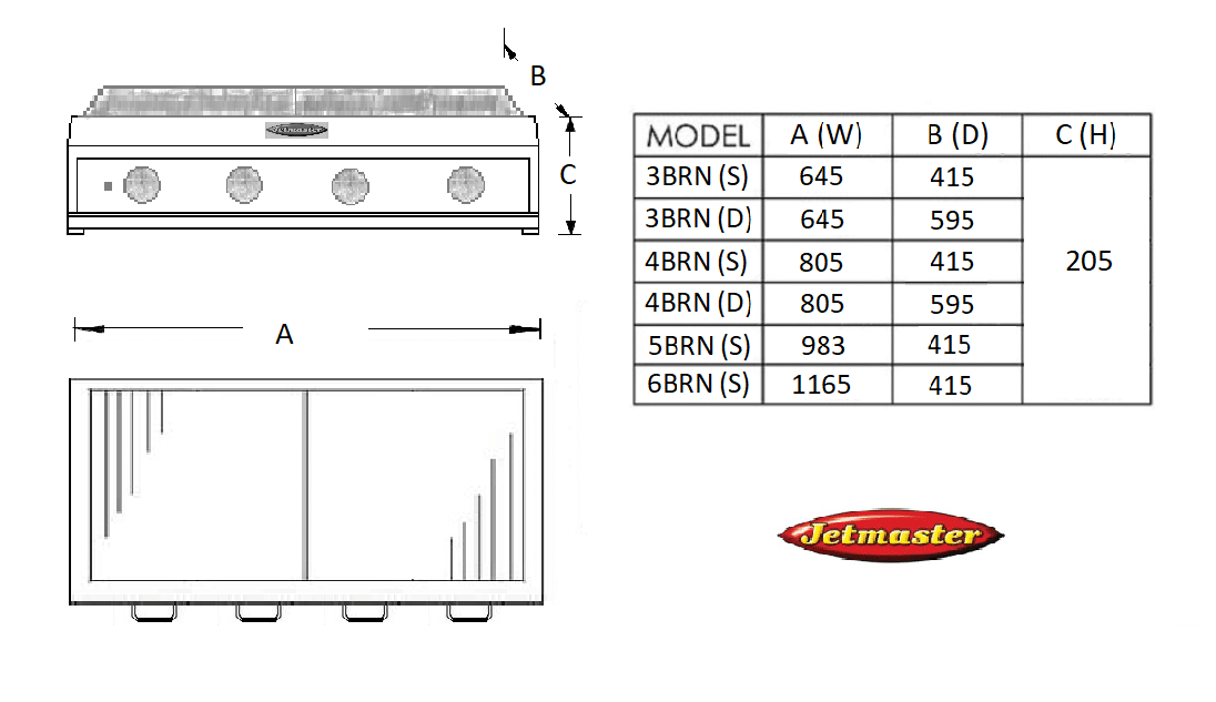 Jetmaster 3 burner Gas Insert (Deep) Braai Culture