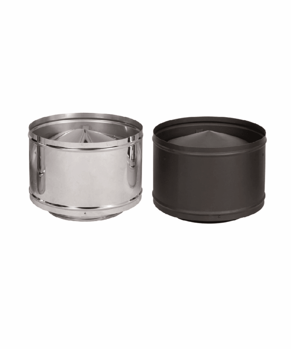 Homefires HIGH WIND FIXED COWL S/S - 150 black or silver - insulated pipes